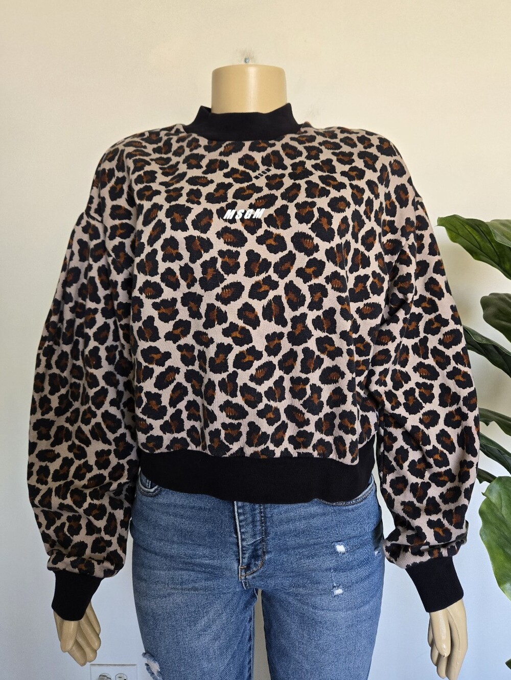 MSGM Milano Animal-Print Sweatshirt  Sizs M Brown Color Women's